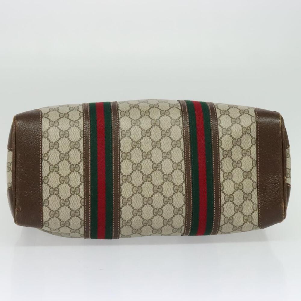 GUCCI GG Supreme Web Sherry Line Hand Bag Pvc Beige Gold Red - Picture 9 of 16